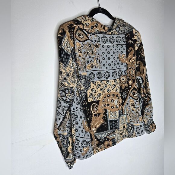 Vintage Y2K Alfred Dunner Boho Popover Blouse Smocked Waist Size 10 Petite - Picture 9 of 9